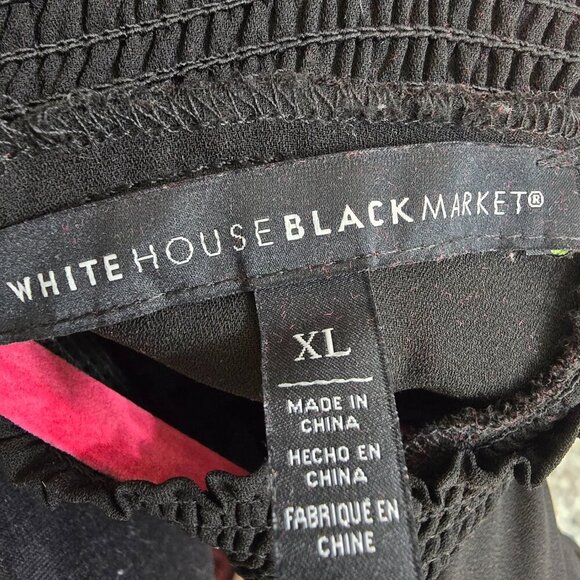 White House Black Market Long Sleeve Smocked Blouson Dress - Black W Rhinestones - Picture 10 of 10